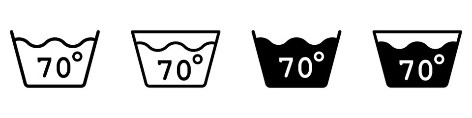 Degrees of water. Wash at a temperature not exceeding 70 degrees. Isolated wash icon. Vector illustration.