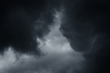 Stormy rain big fluffy clouds. Dark sky. Natural scenic abstract background. Weather changes...