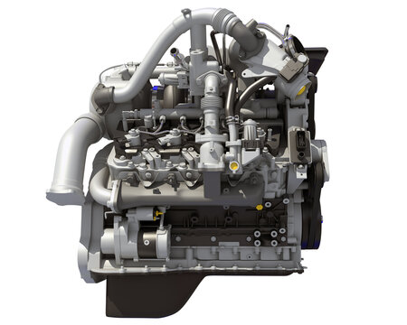 V8 Turbo Car Engine 3D rendering on white background