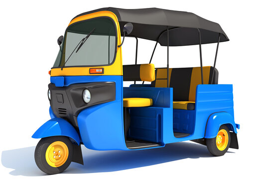Rickshaw Three wheeled passenger cart 3D rendering