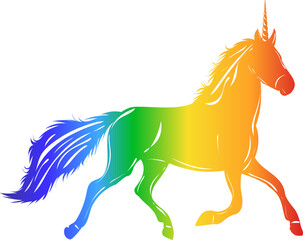 Obraz na płótnie Canvas silhouette unicorn rainbow on white background isolated, vector