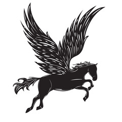 silhouette of a pegasus with wings on a white background