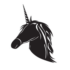 silhouette portrait unicorn on white background isolated, vector