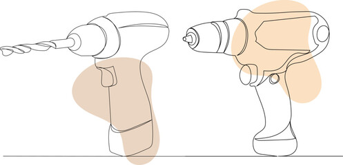 electric drill drawing one continuous line vector