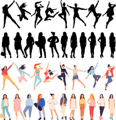 women set, woman silhouette collection in flat style, isolated, vector