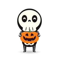 Cute halloween skeleton cartoon. Skeleton in halloween day. Halloween character cartoon. Happy halloween greeting card.  