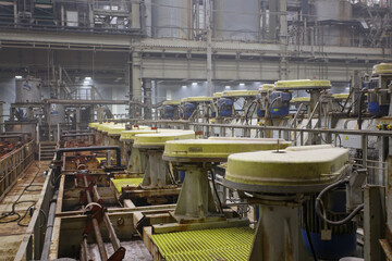 Flotation machines in plant workshop.