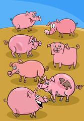 cartoon pigs farm animal characters group