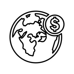 Currency, dollar, international outline icon. Line art sketch.