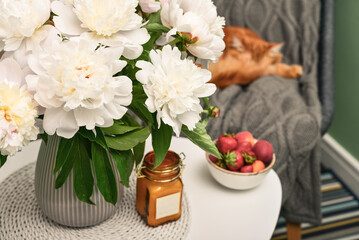 Bouquet of white peony flowers