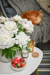 Bouquet of white peony flowers