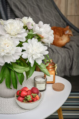 Bouquet of white peony flowers