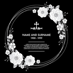 Memorial funeral card templates with flowers paper cut.