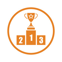 Cup, stage, win icon. Orange line icon. Outline vector.