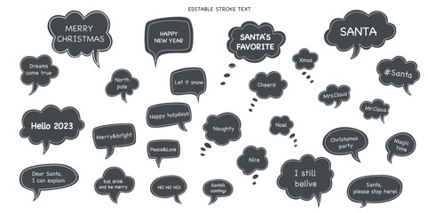 Christmas photo prop speech bubble collection. Editable stroke text. Vector stock illustration isolated on white background for Xmas and New Year photobooth selfie. EPS10.  © l.v.l