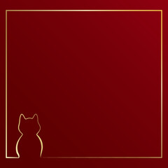 Frame with a silhouette of a cat. Sample. Frame with golden gradient. Simple composition.