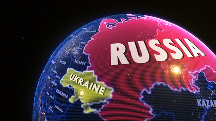 a world map of RUSSIA and UKRAINE, 3d rendering