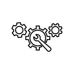Gear, preferences outline icon. Line art sketch.