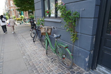 Bicycles parked on the street. 15 July 2022 Copenhagen - Denmark