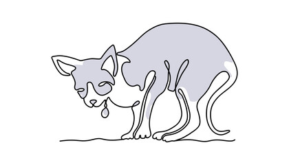 Pet with a medallion. Line art cat with a medallion on a white background. Funny art with a pet. Vector illustration.