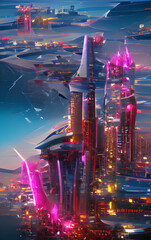 futuristic buildings in the forest, digital painting