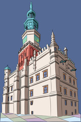 The building of the old town hall in the city Poznan isolated on a white background.