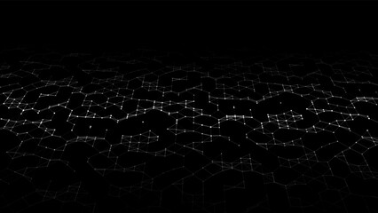 Connection to the global network. Abstract vector dots and lines on a black background. The concept of big data, digital technology, science and information technology development.