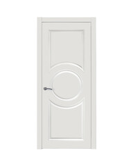 White classic interior door with a circle on a white background. Front view. Ral 9003.