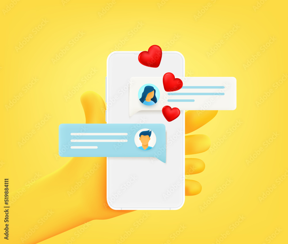 Poster internet conversation on smartphone screen. 3d vector illustration