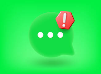 Chat bubble with exclamation point. Vector 3d illustration