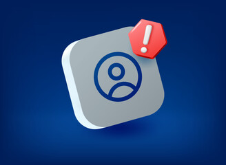 Profile icon with exclamation point pictogram. Vector 3d illustration