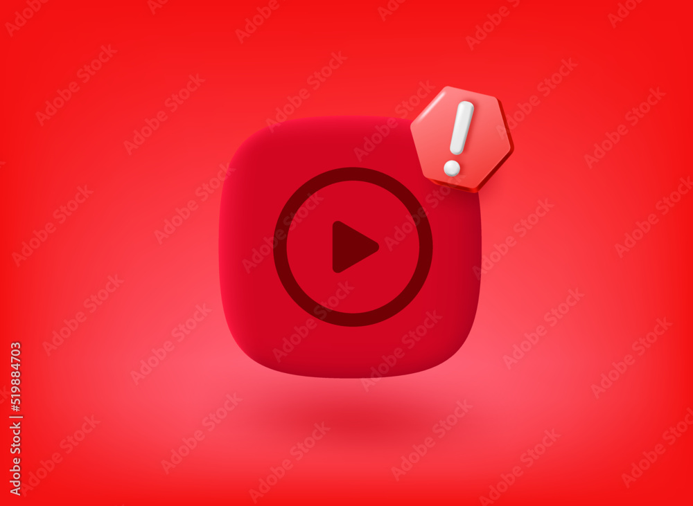 Aufkleber multimedia player app icon with exclamation point pictogram. vector 3d illustration
