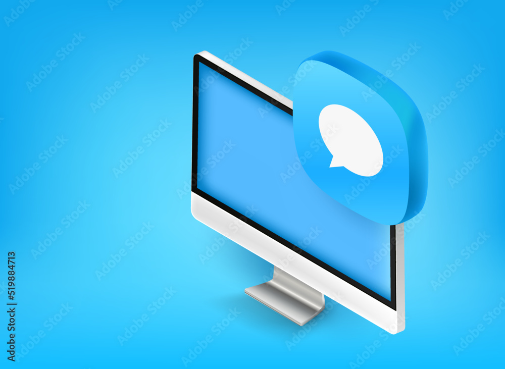Poster Communication via computer. Learning concept. 3d vector illustration