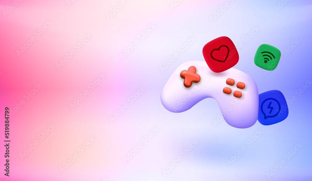 Aufkleber Modern video game joystick with app icons. 3d vector banner with copy space