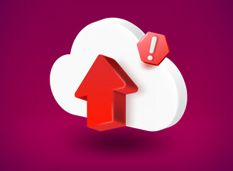 Uploading icon with stop sign. 3d vector illustration