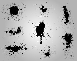 Set of Grunge Design Elements. Black blots. Brush Strokes. Vector illustration