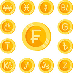 Swiss, coin, money color icon in a collection with other items