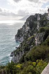 Scenic maritime landscape with cliffs at the famous Amalfi Coast, Italy