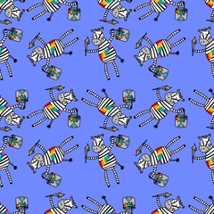 Cartoon kids animals seamless zebra pattern for wrapping and notebooks and clothes print and fabrics