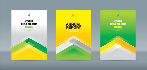 Modern green yellow white ribbon color theme book cover template A4 size book cover template for annual report, magazine, booklet, proposal, portofolio, brochure, poster