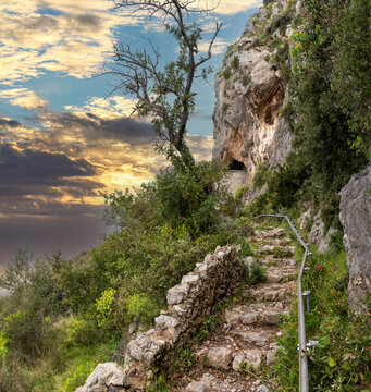 Shoreline of the scenic Amalfi coast from the path of the Gods, Southern Italy