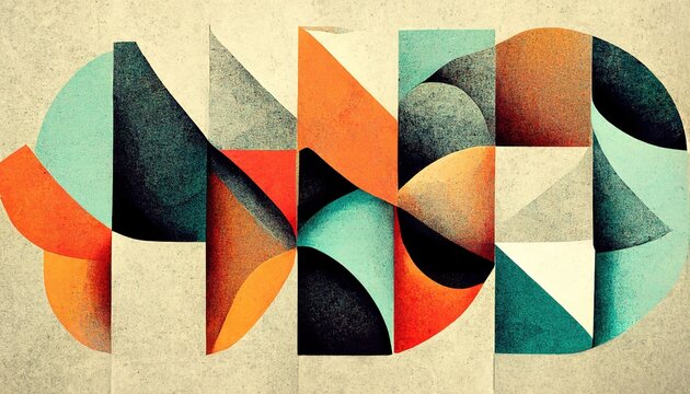 Abstract Neo Memphis style background with grainy texture. Trendy contemporary design. Digital art.