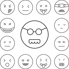 Mustache, sunglasses, emotions icon in a collection with other items
