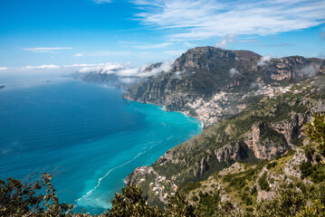 Fototapeta na wymiar View of the town of Positano from the path of Gods, Southern Italy