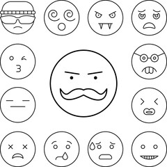Rich, mustache, emotions icon in a collection with other items