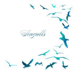 Blue seagulls flying on a white background. Vector illustration