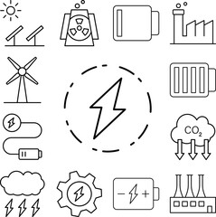 Circle, energy icon in a collection with other items