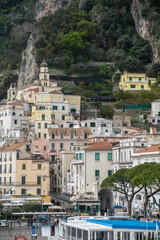 Fototapeta na wymiar Coastal cityscape of the city of Amalfi in Italy