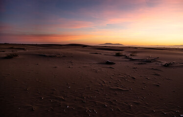 Últimas luces sobre las dunas del Delta de l'Ebro, España