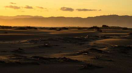 Fototapeta na wymiar Puesta de sol sobre las dunas del Delta de l'Ebro